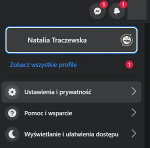 Ekran Facebook ustawienia