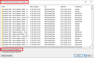 Lista wiadomości do przywrócenia
