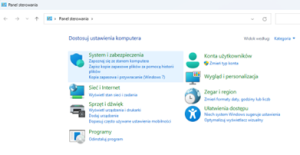 Widok "Panelu Sterowania" i "System i zabezpieczenia"
