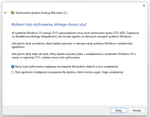 Wybierz tryb szyfrowania BitLocker'a