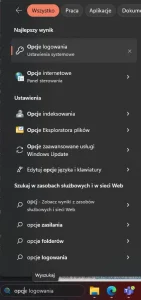 Wyszukanie opcji logowania w pasku